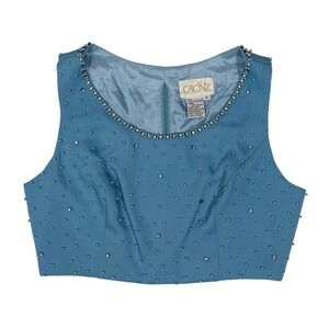 Vintage Cache Blue Beaded Pearl Rhinestone Crop Top Evening Sleeveless Size 8
